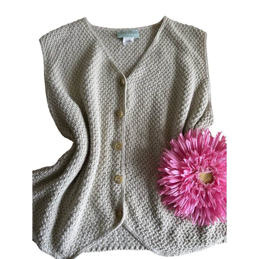Vintage 220 Mckay Beige Knit Button-Front Vest Medium Womens